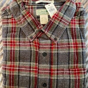 NWT! L.L. Bean Red/Gray Men’s             Plaid Flannel Shirt